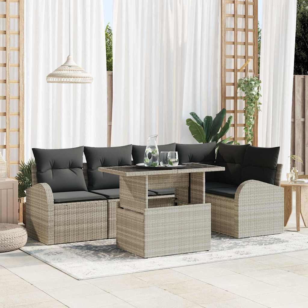 Gartensofa-set 6 stk. Hellgrau Poly-Rattan