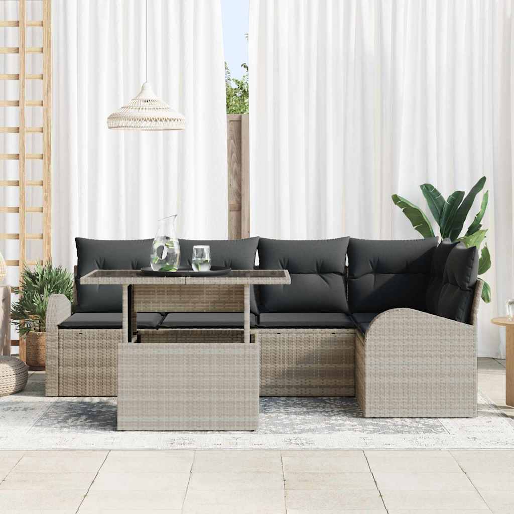 Gartensofa-set 6 stk. Hellgrau Poly-Rattan