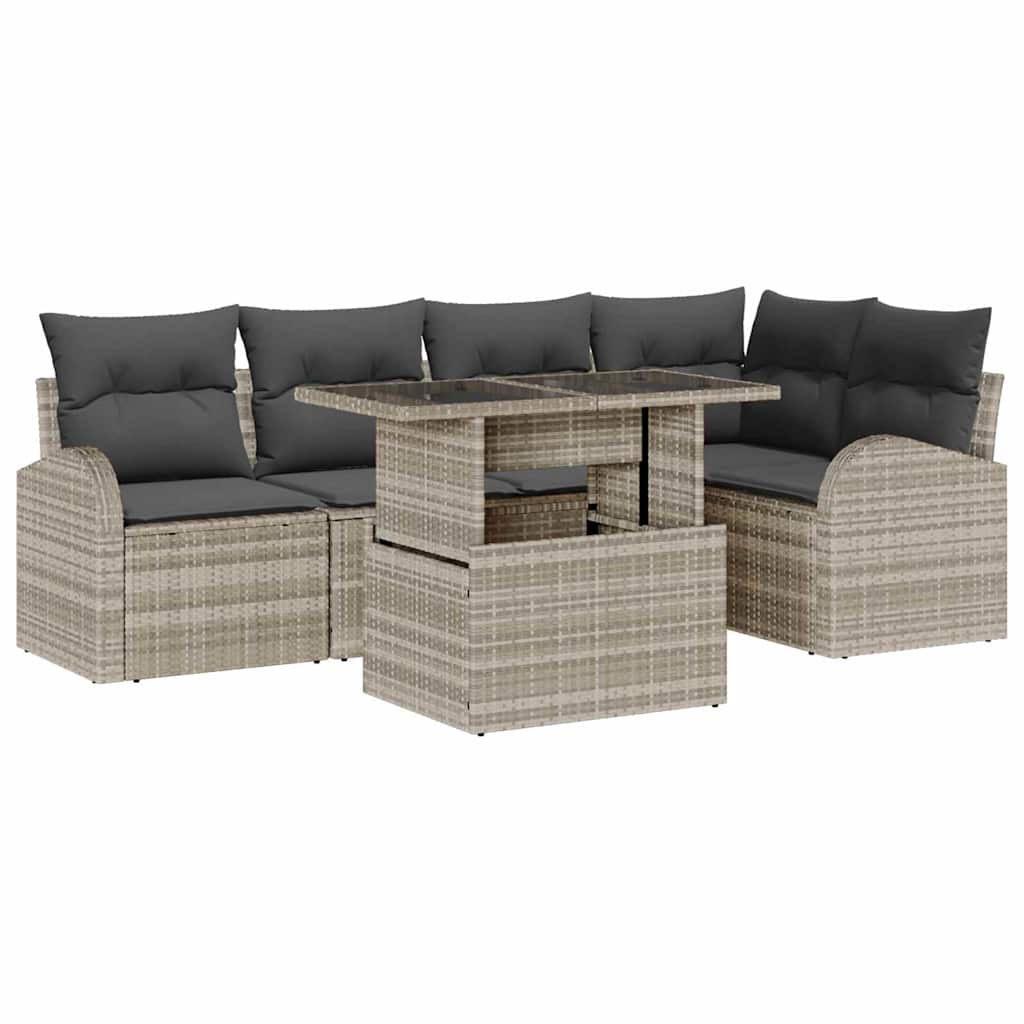 Gartensofa-set 6 stk. Hellgrau Poly-Rattan