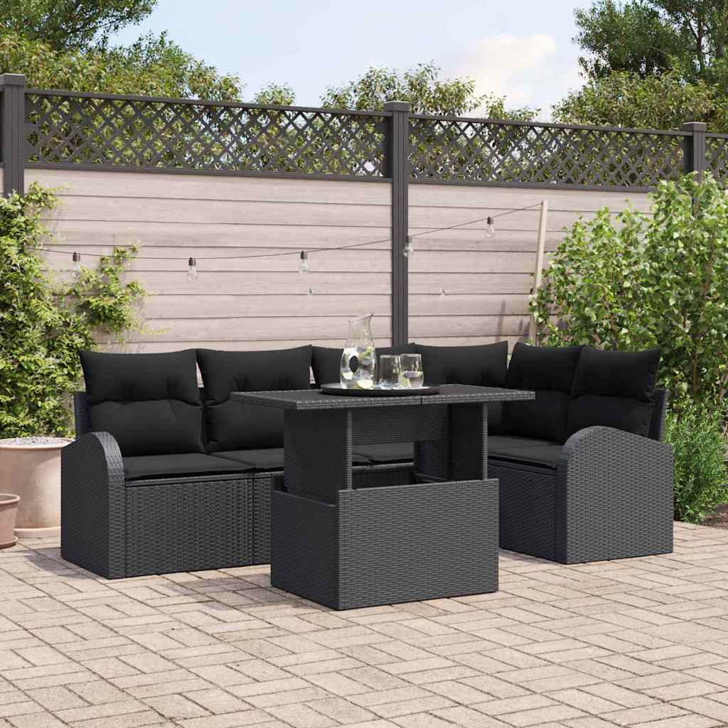 Gartensofa-set 6 stk. Schwarz Poly-Rattan