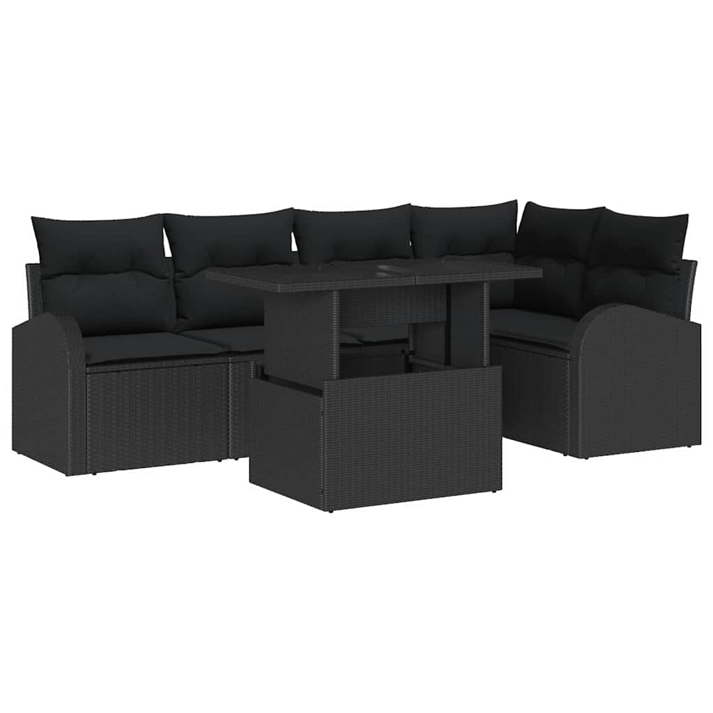 Gartensofa-set 6 stk. Schwarz Poly-Rattan