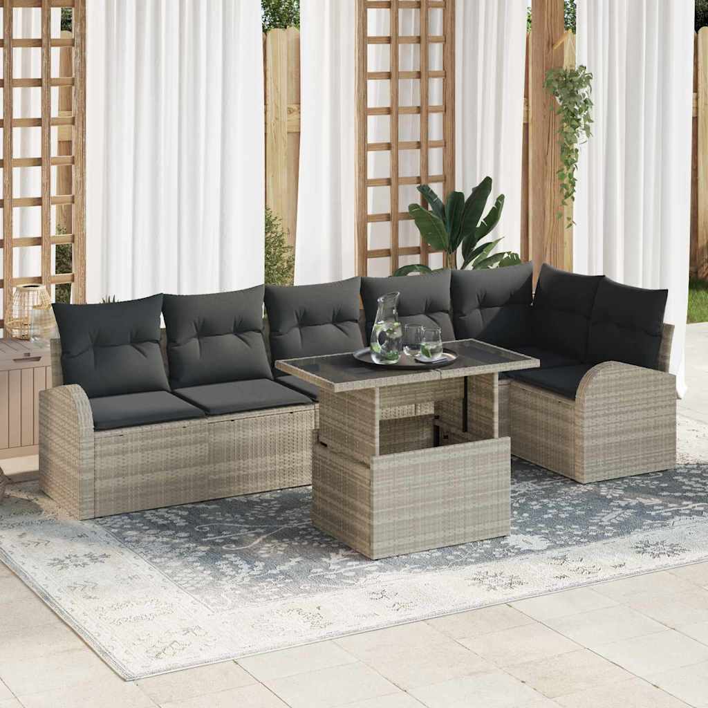 Gartensofa-set 7 Stk. Hellgrau Poly-Rattan