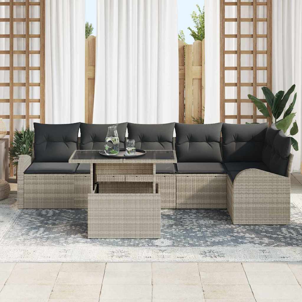 Gartensofa-set 7 Stk. Hellgrau Poly-Rattan