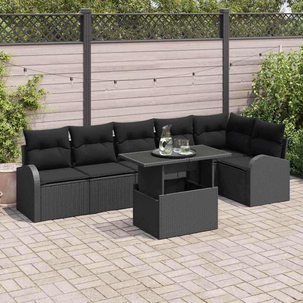 Gartensofa-set 7 stk. Schwarz Poly-Rattan