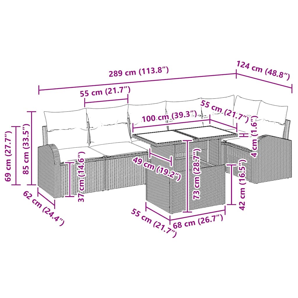 Gartensofa-set 7 stk. Schwarz Poly-Rattan