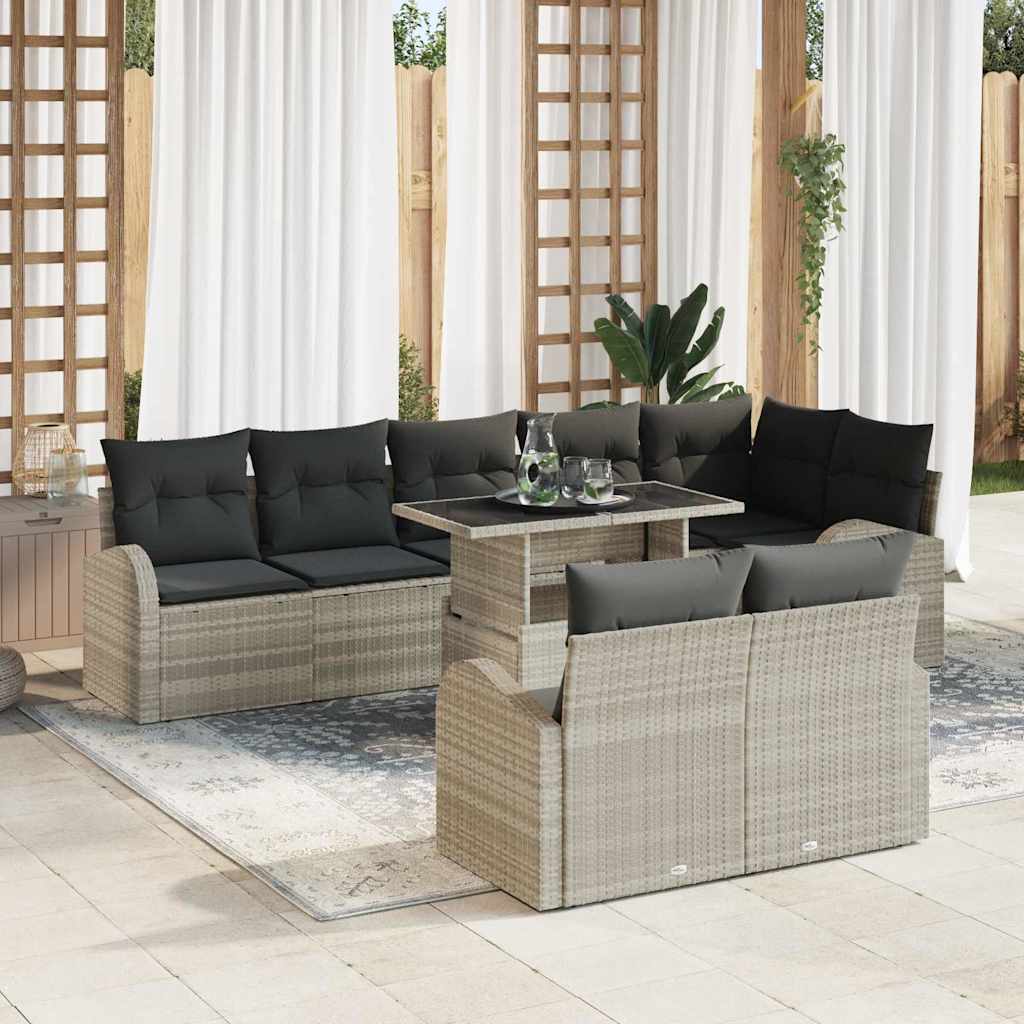 Gartensofa-set 9 stk. Hellgrau Poly-Rattan
