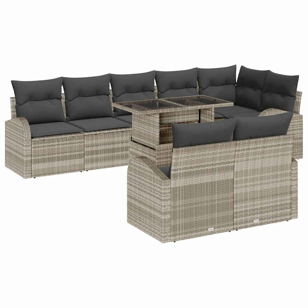 Gartensofa-set 9 stk. Hellgrau Poly-Rattan