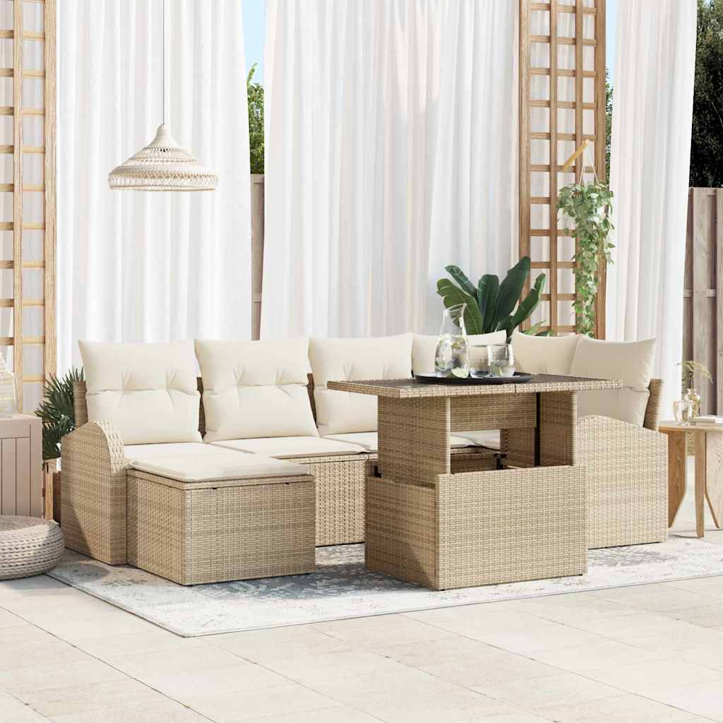 Gartensofa-set 7 stk. Beige und Creme Poly-Rattan