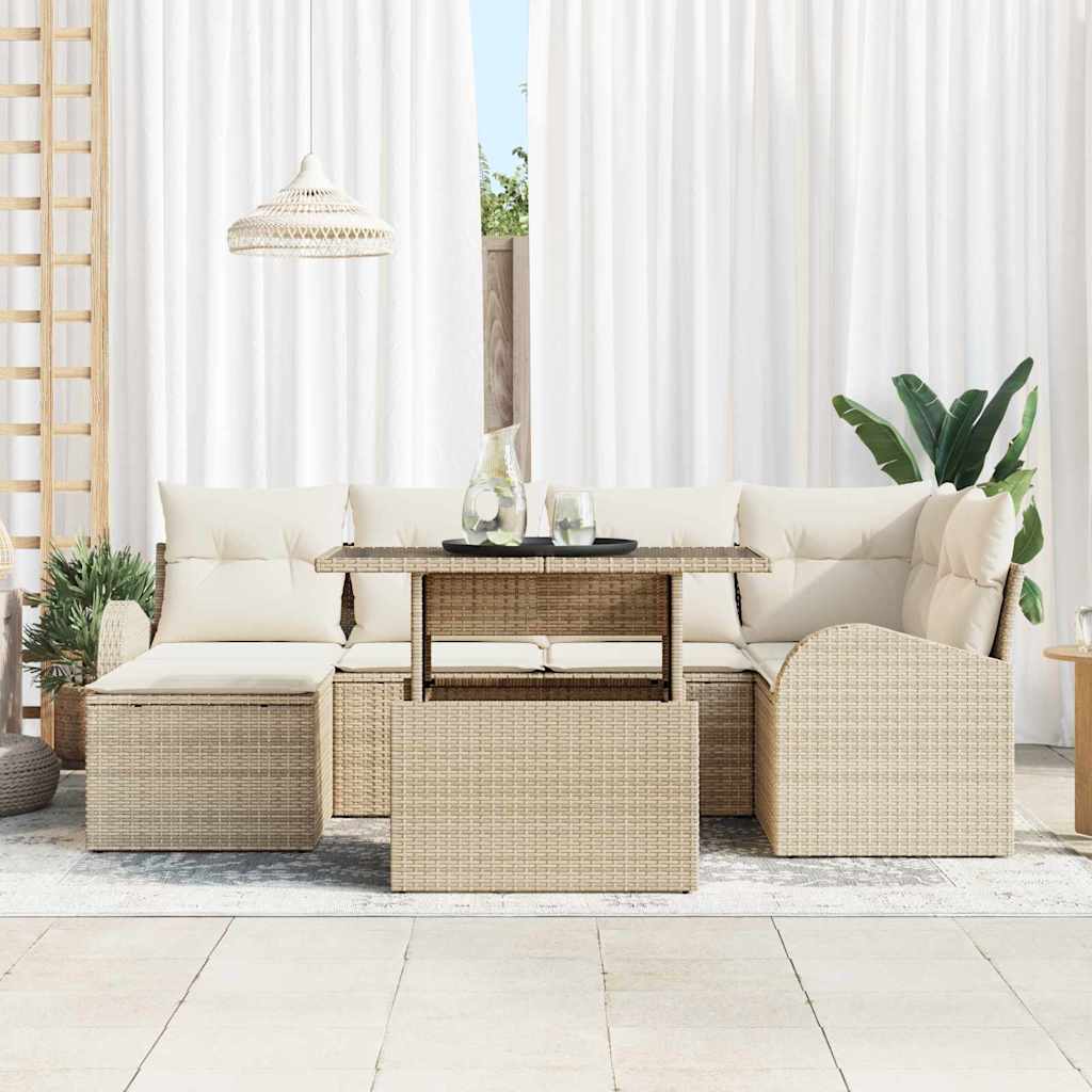 Gartensofa-set 7 stk. Beige und Creme Poly-Rattan