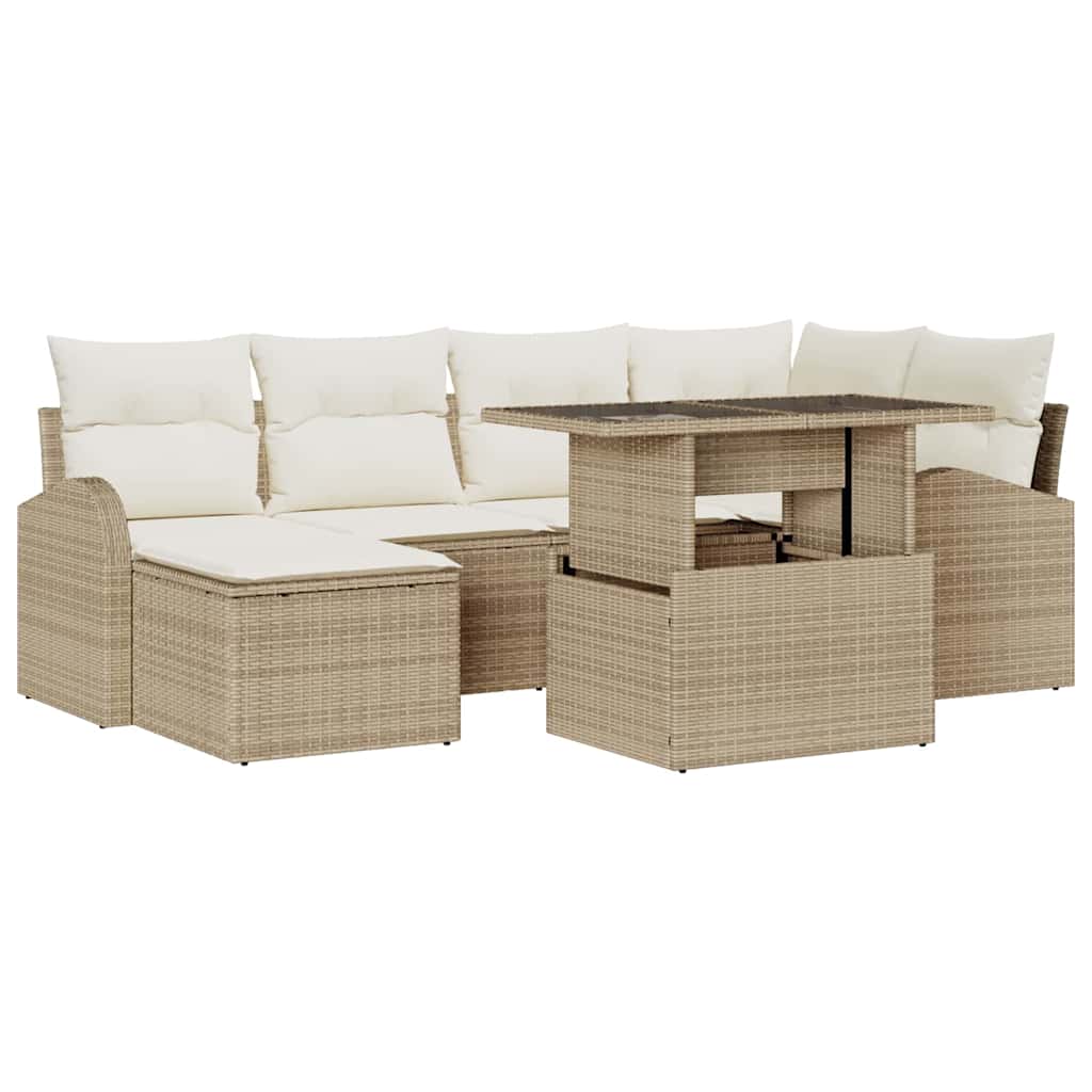 Gartensofa-set 7 stk. Beige und Creme Poly-Rattan