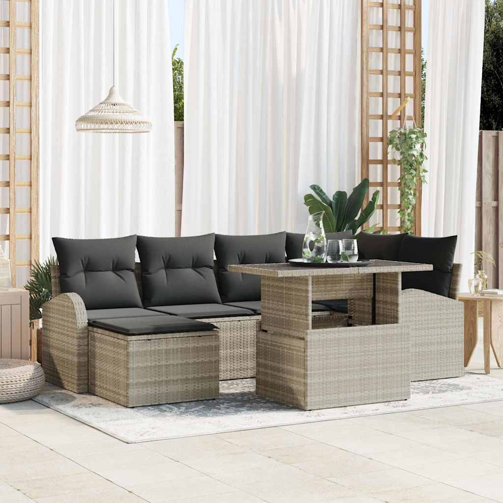 Gartensofa-set 7 stk. Hellgrau Poly-Rattan