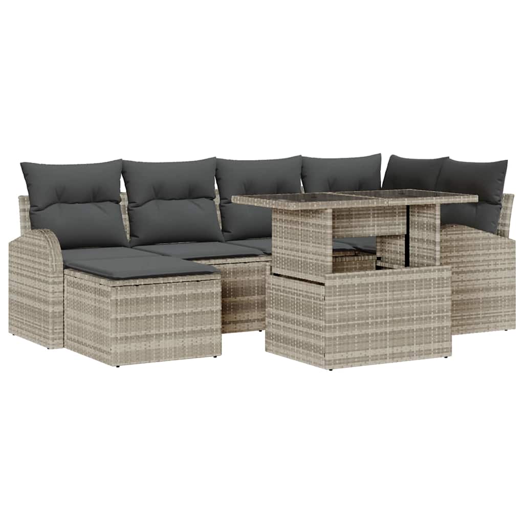 Gartensofa-set 7 stk. Hellgrau Poly-Rattan