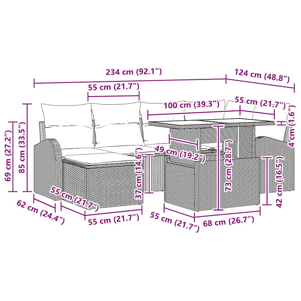 Gartensofa-set 7 stk. Hellgrau Poly-Rattan