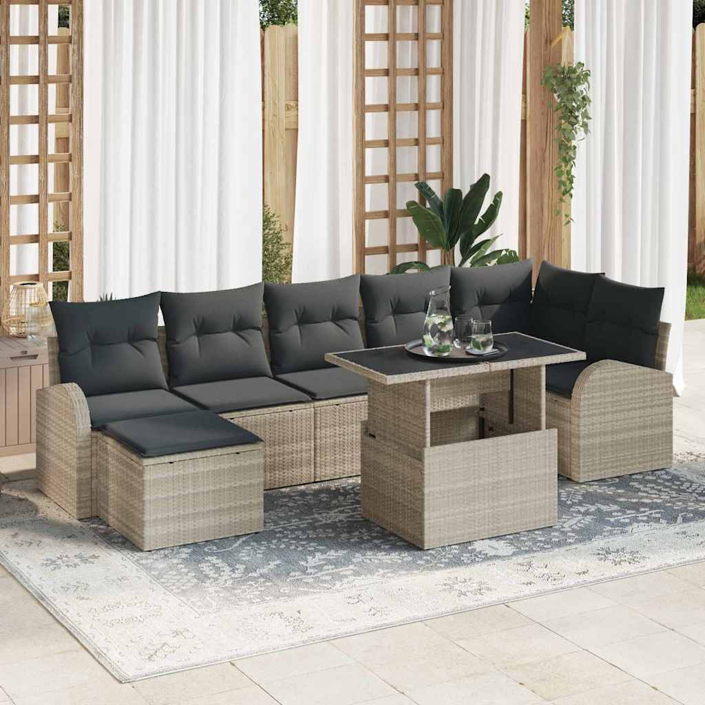 Gartensofa-set 8 stk. Hellgrau Poly-Rattan