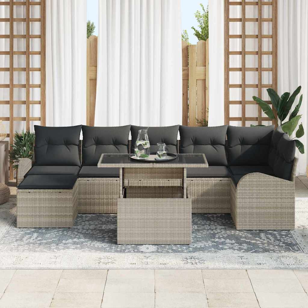 Gartensofa-set 8 stk. Hellgrau Poly-Rattan