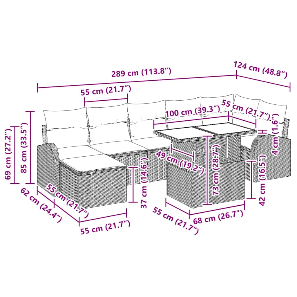 Gartensofa-set 8 stk. Hellgrau Poly-Rattan