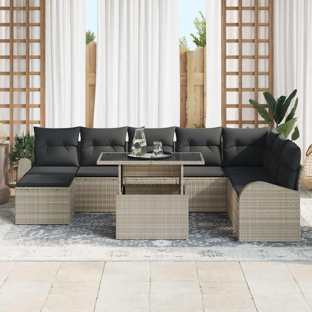 Gartensofa-set 9 Stk. Hellgrau Poly-Rattan