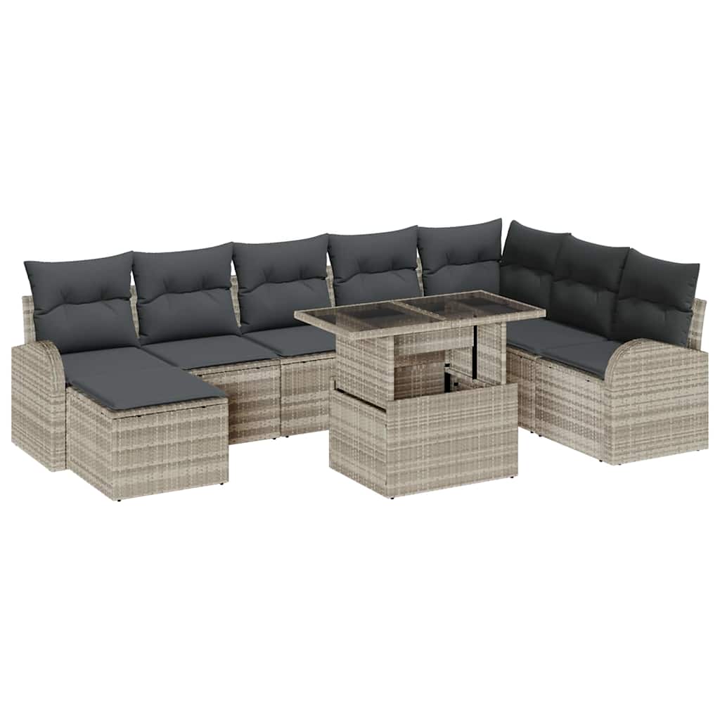 Gartensofa-set 9 Stk. Hellgrau Poly-Rattan