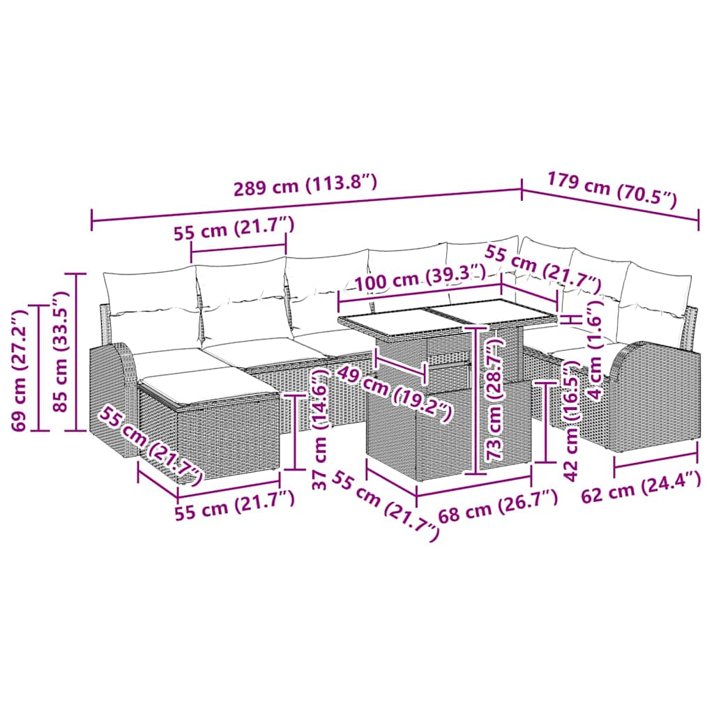 Gartensofa-set 9 stk. Schwarz Poly-Rattan