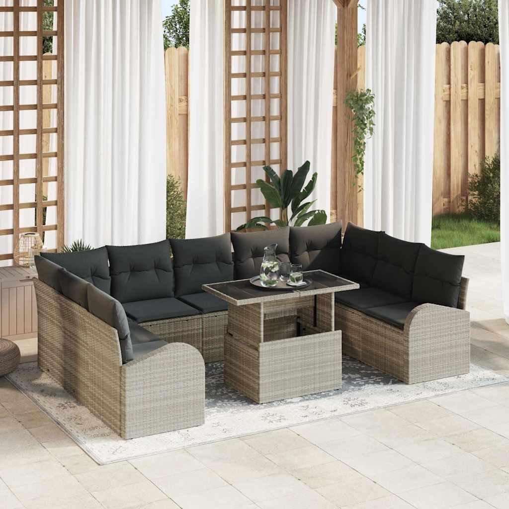 Gartensofa-set 10 Stk. Hellgrau und Grau Poly-Rattan