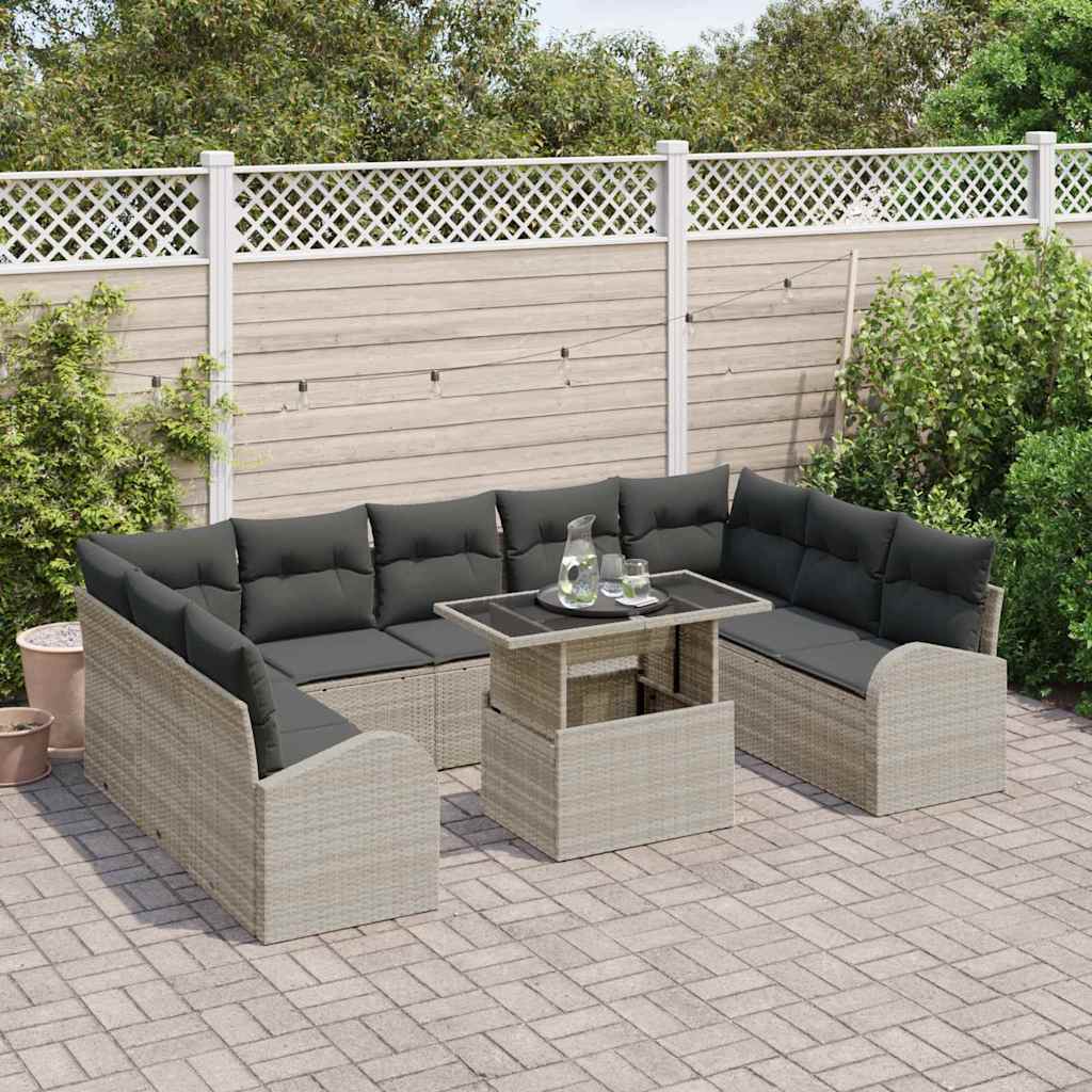 Gartensofa-set 10 Stk. Hellgrau und Grau Poly-Rattan