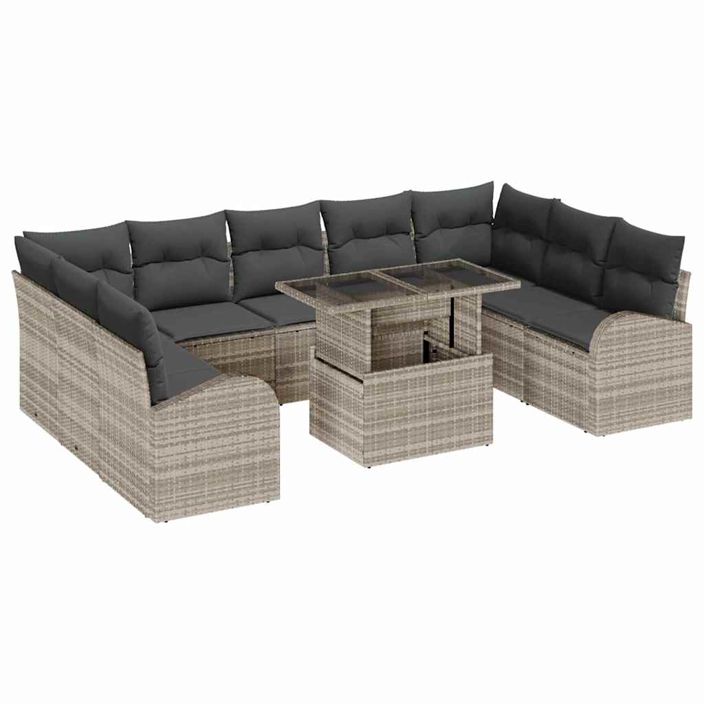 Gartensofa-set 10 Stk. Hellgrau und Grau Poly-Rattan