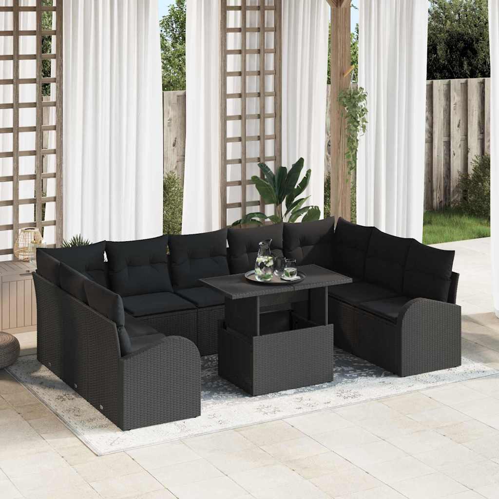 Gartensofa-set 10 stk. Schwarz Poly-Rattan