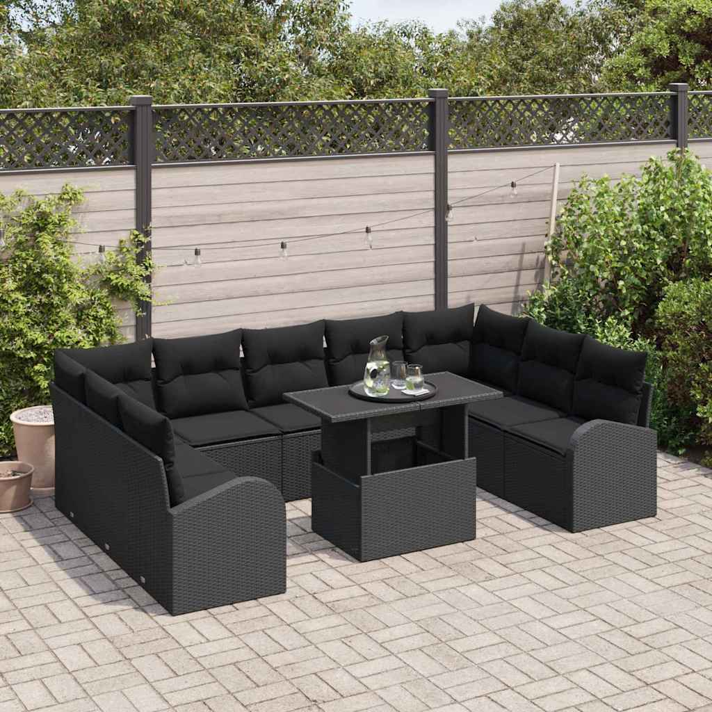 Gartensofa-set 10 stk. Schwarz Poly-Rattan