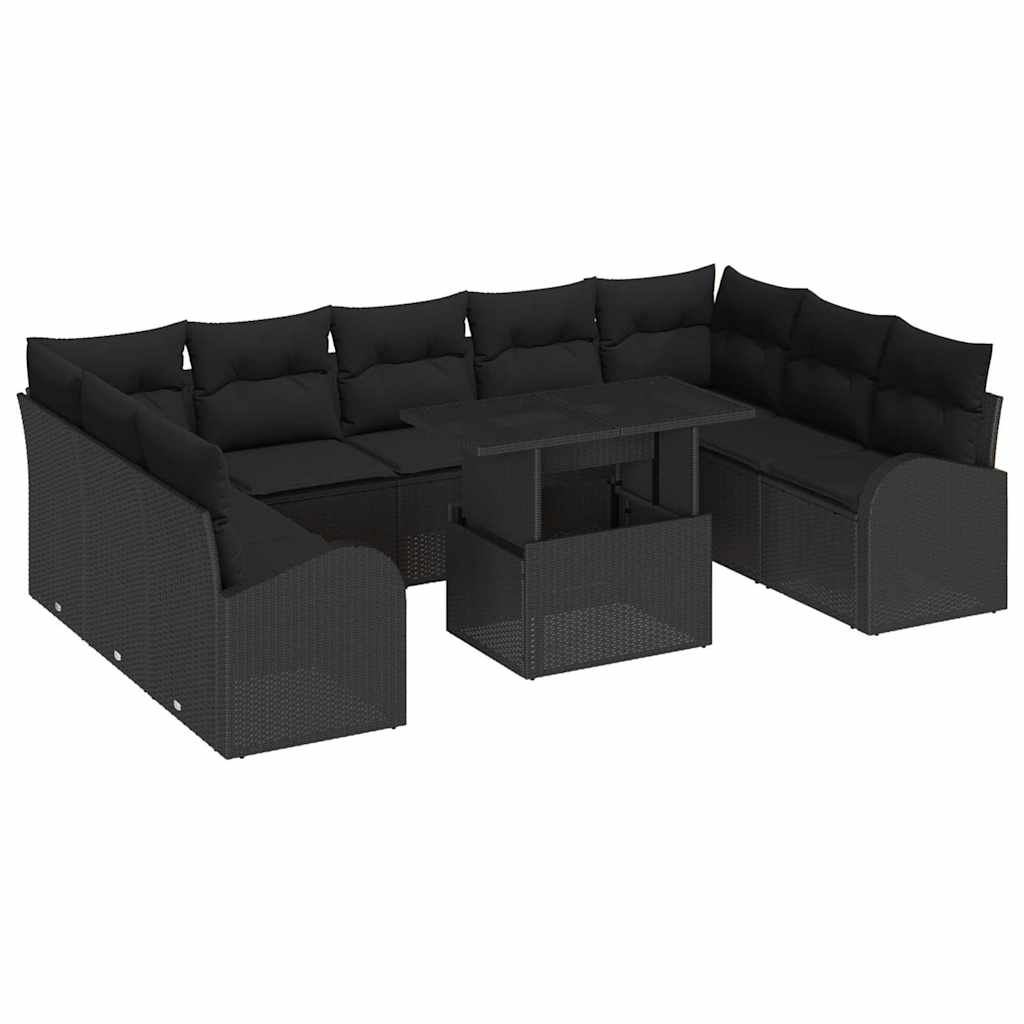 Gartensofa-set 10 stk. Schwarz Poly-Rattan