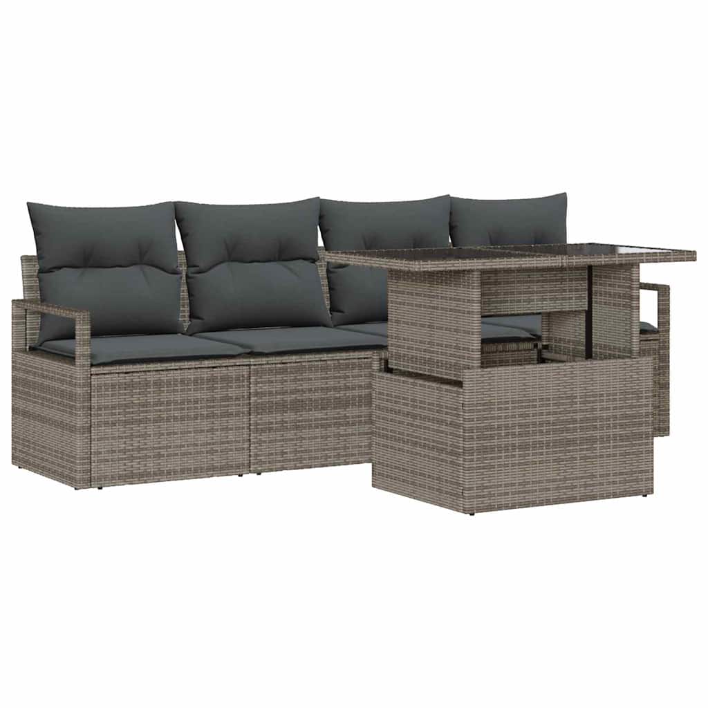 Gartensofa-set 5 stk. 4-Sitzanzahl Grau Poly-Rattan