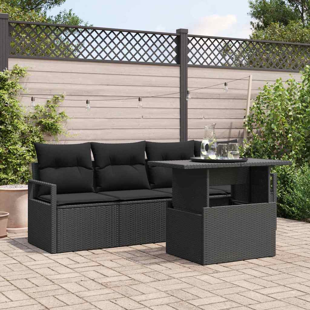 Gartensofa-set 5 stk. 4-Sitzanzahl Schwarz Poly-Rattan