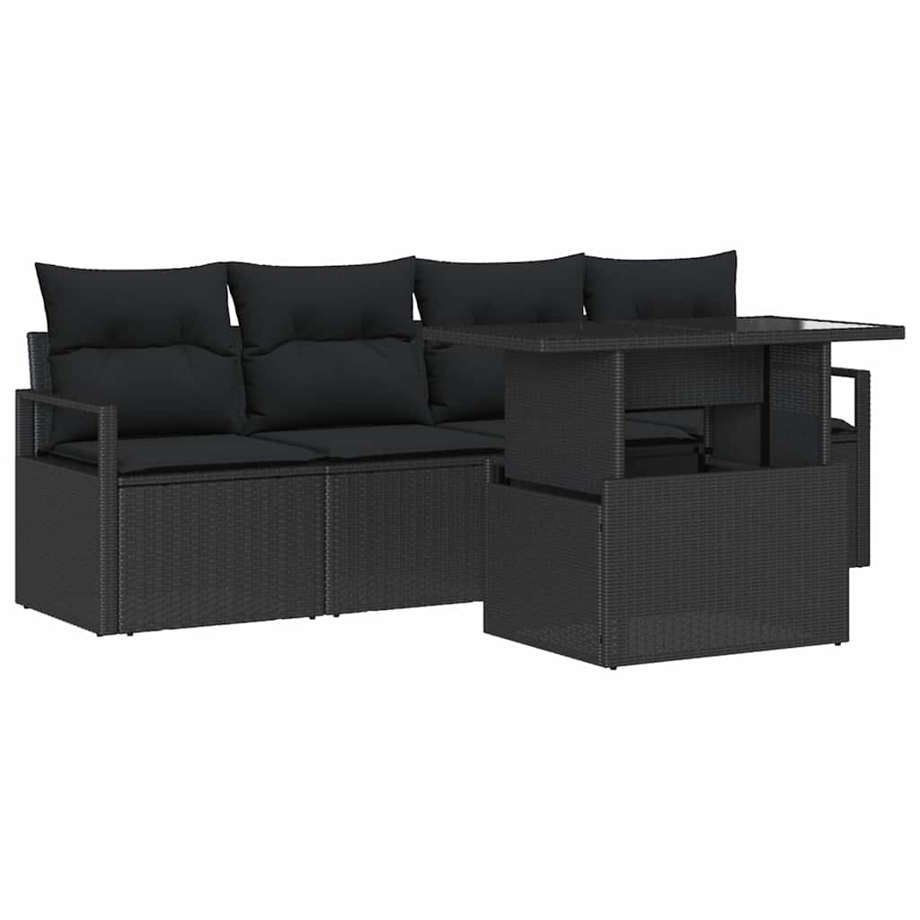 Gartensofa-set 5 stk. 4-Sitzanzahl Schwarz Poly-Rattan