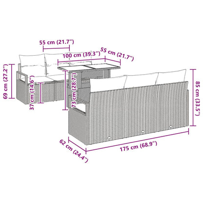 Gartensofa-set 7 stk. 6-Sitzanzahl Schwarz Poly-Rattan