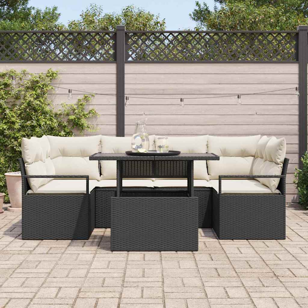 Gartensofa-set 7 stk. 6-Sitzanzahl Schwarz Poly-Rattan