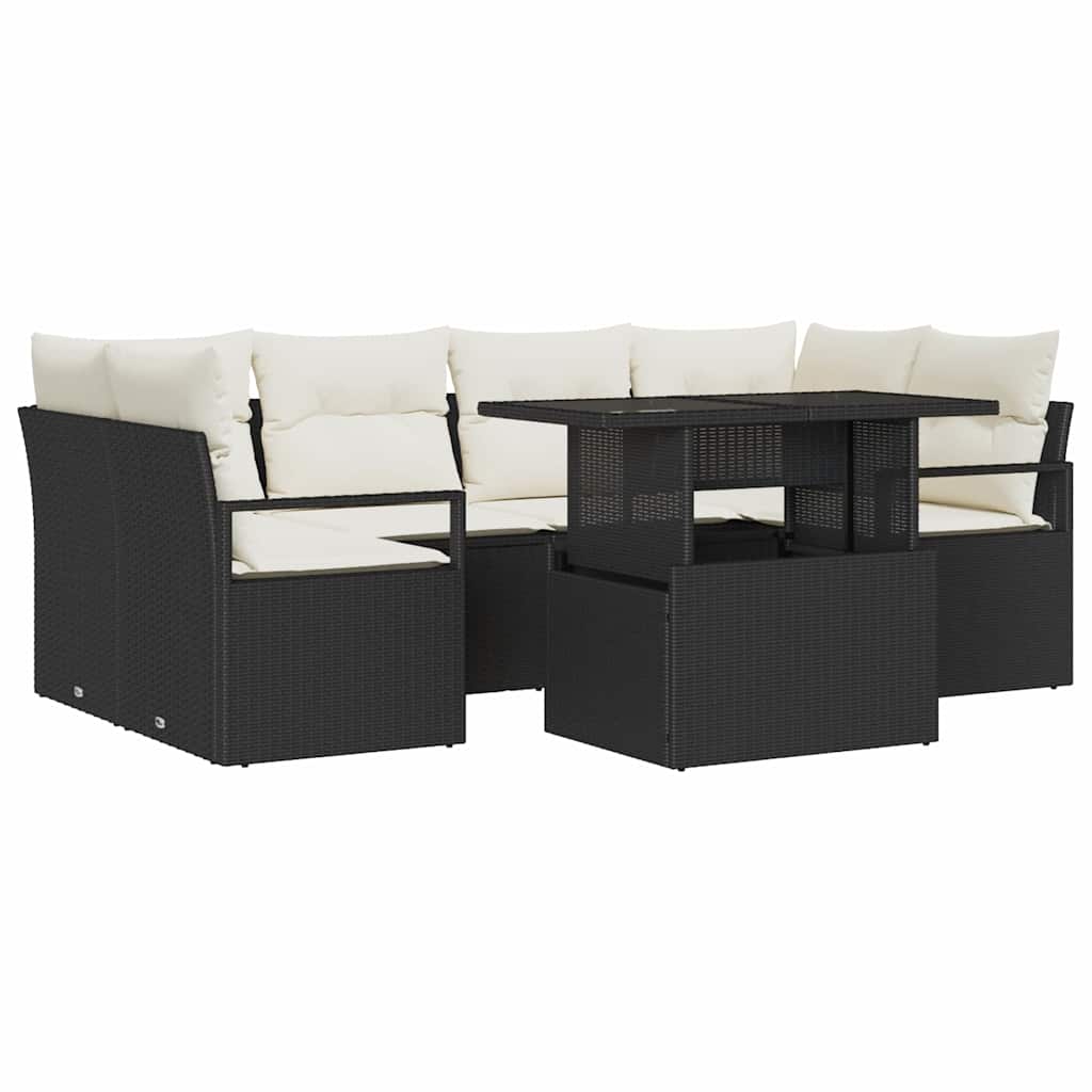 Gartensofa-set 7 stk. 6-Sitzanzahl Schwarz Poly-Rattan