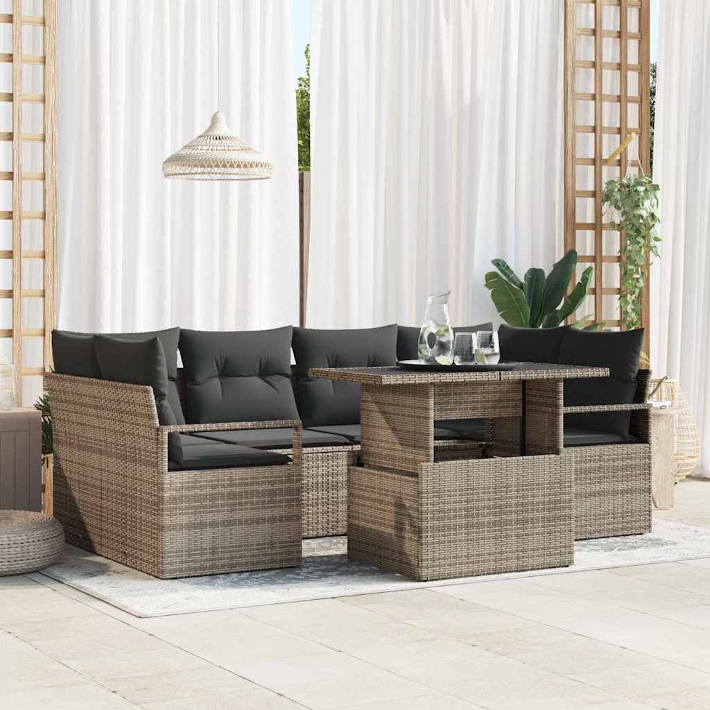 Gartensofa-set 7 stk. 6-Sitzanzahl Grau Poly-Rattan