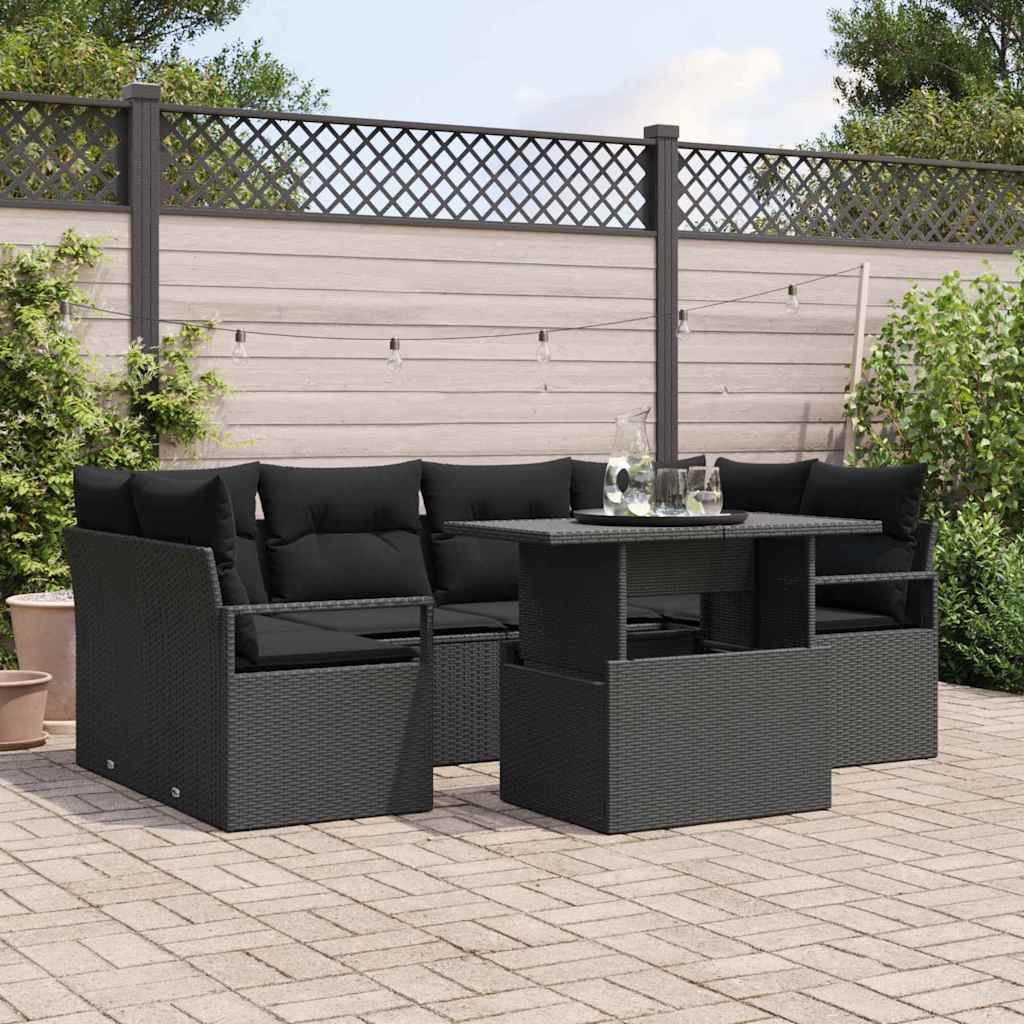 Gartensofa-set 7 stk. 6-Sitzanzahl Schwarz Poly-Rattan