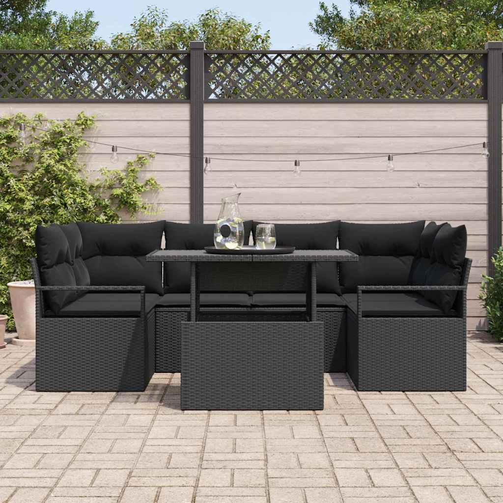 Gartensofa-set 7 stk. 6-Sitzanzahl Schwarz Poly-Rattan