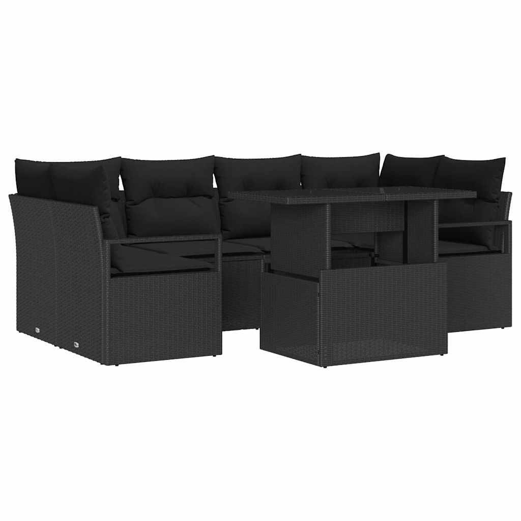 Gartensofa-set 7 stk. 6-Sitzanzahl Schwarz Poly-Rattan