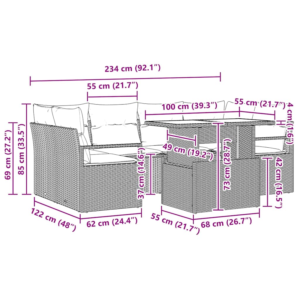 Gartensofa-set 7 stk. 6-Sitzanzahl Schwarz Poly-Rattan