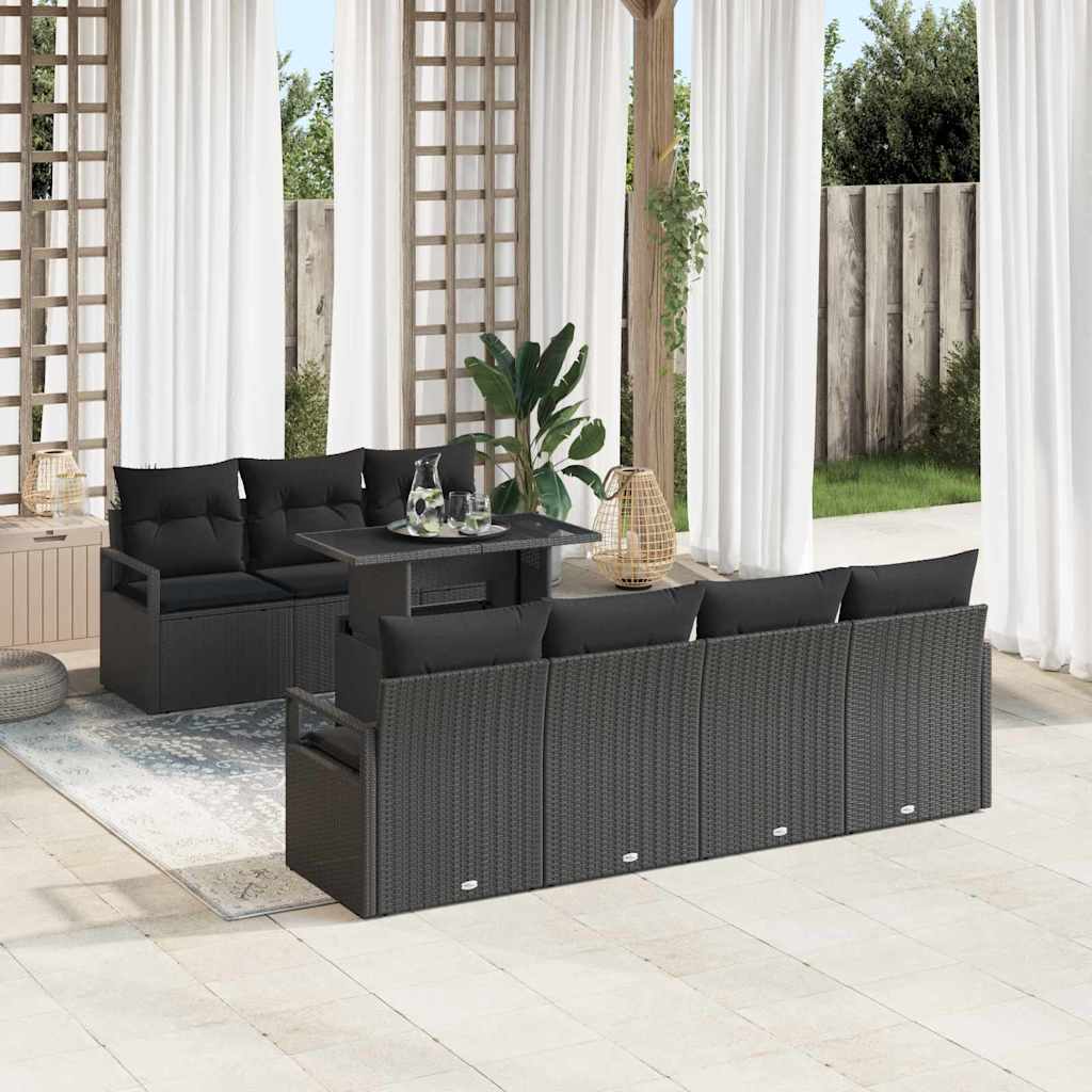 Gartensofa-set 8 stk. 7-Sitzanzahl Schwarz Poly-Rattan
