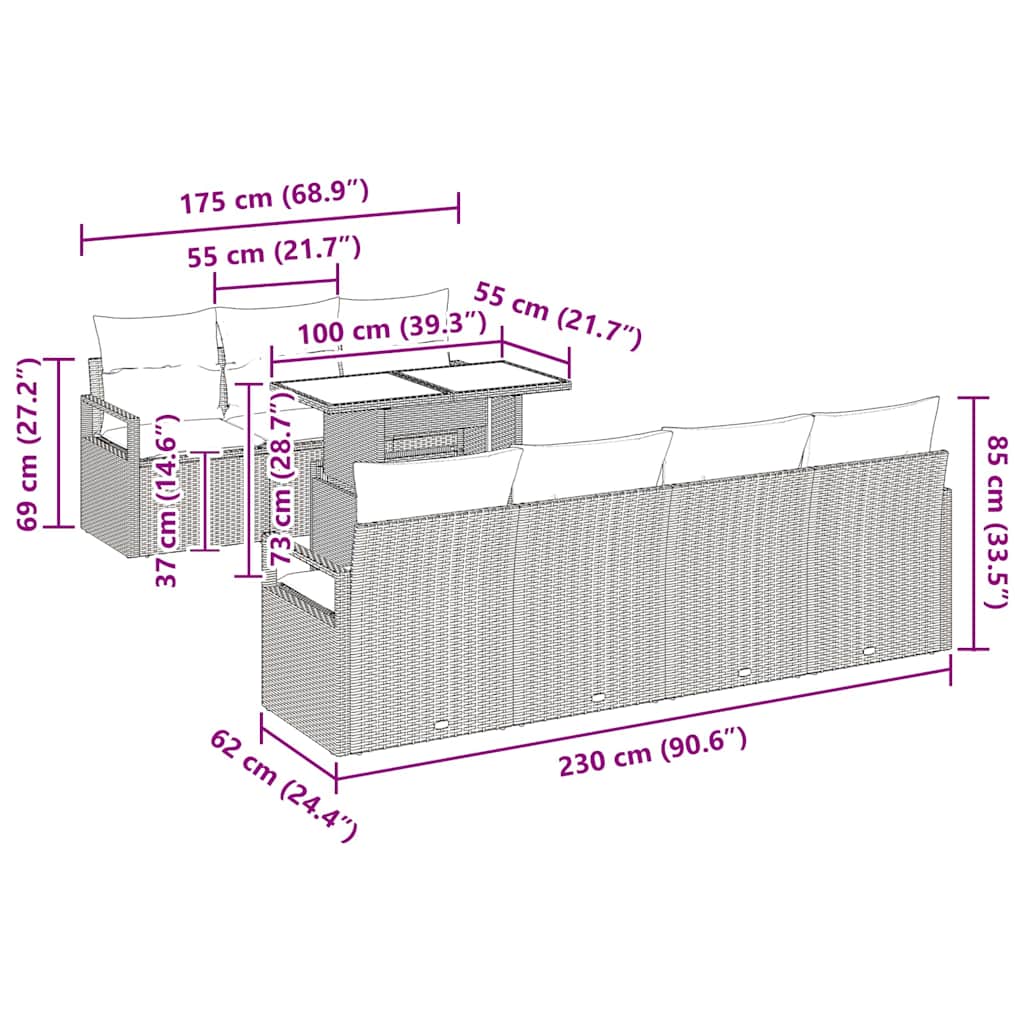 Gartensofa-set 8 stk. 7-Sitzanzahl Schwarz Poly-Rattan