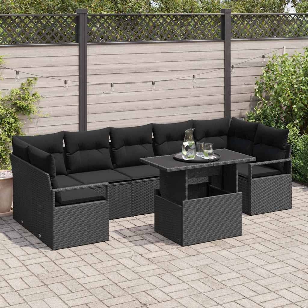 Gartensofa-set 8 stk. 7-Sitzanzahl Schwarz Poly-Rattan