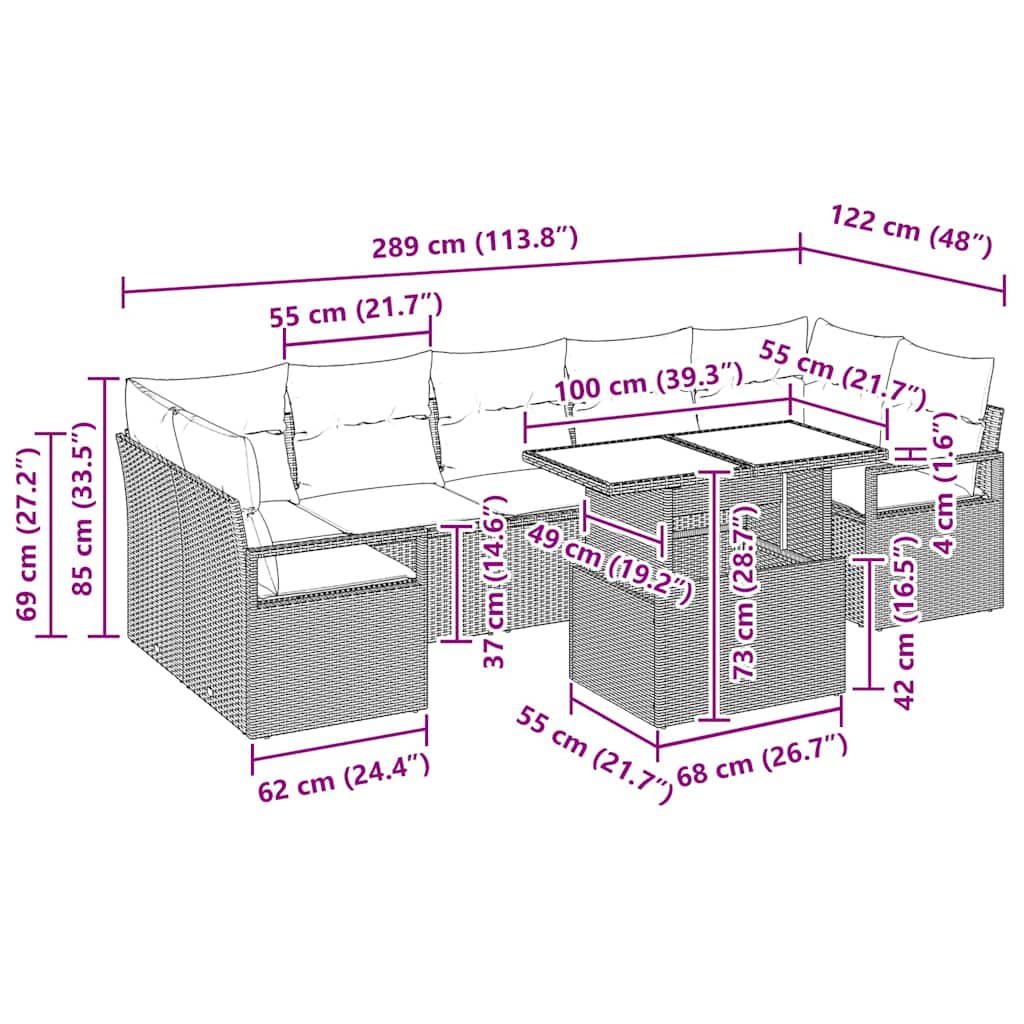 Gartensofa-set 8 stk. 7-Sitzanzahl Schwarz Poly-Rattan
