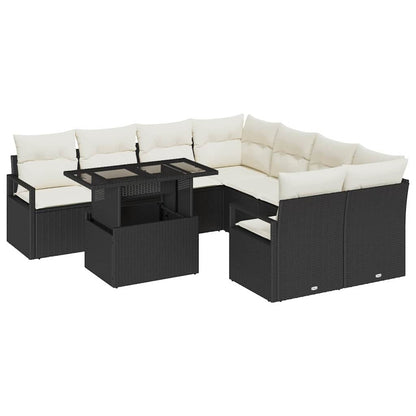 Gartensofa-set 9 stk. 8-Sitzanzahl Schwarz und Creme