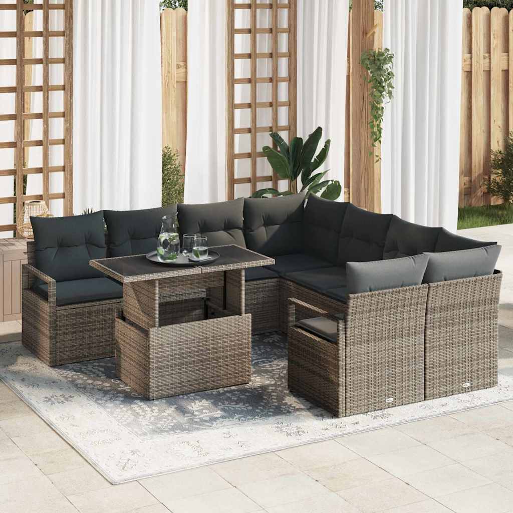 Gartensofa-set 9 stk. 8-Sitzanzahl Grau Poly-Rattan