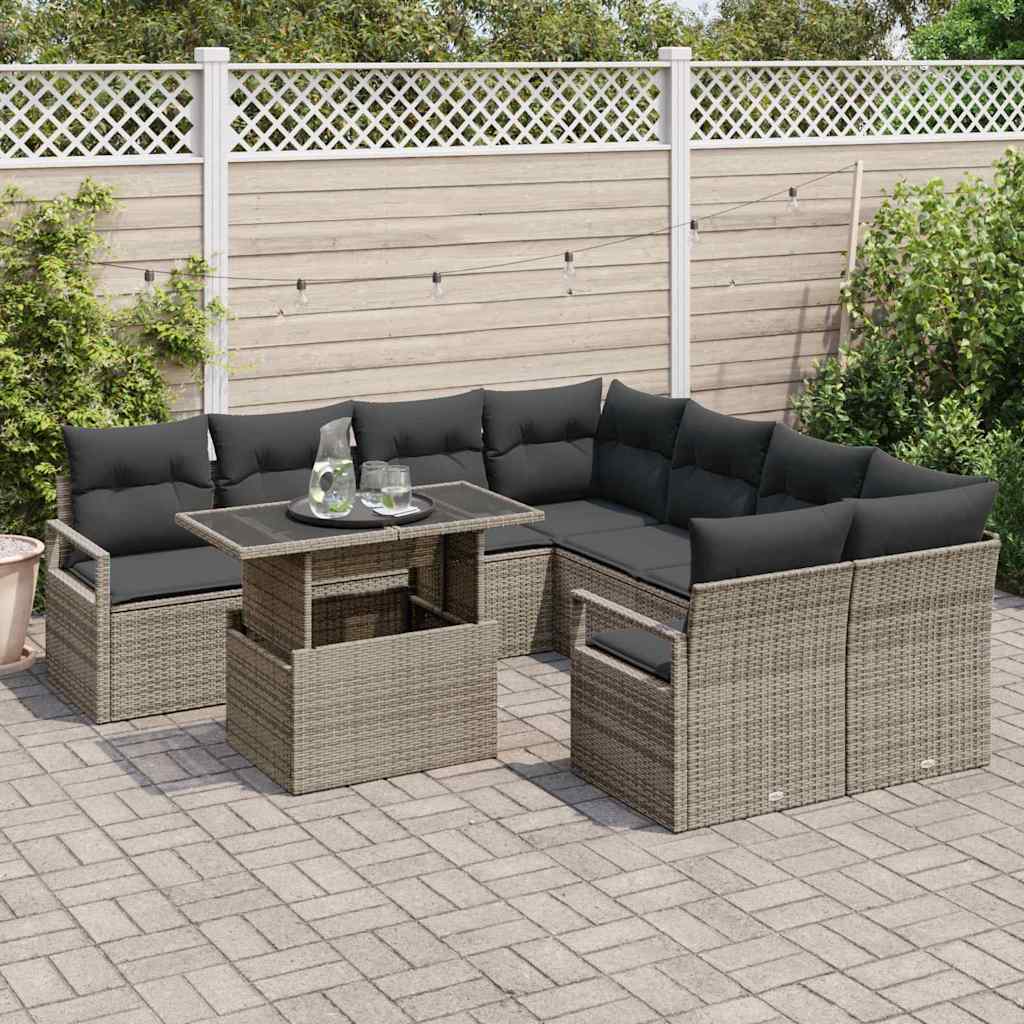 Gartensofa-set 9 stk. 8-Sitzanzahl Grau Poly-Rattan