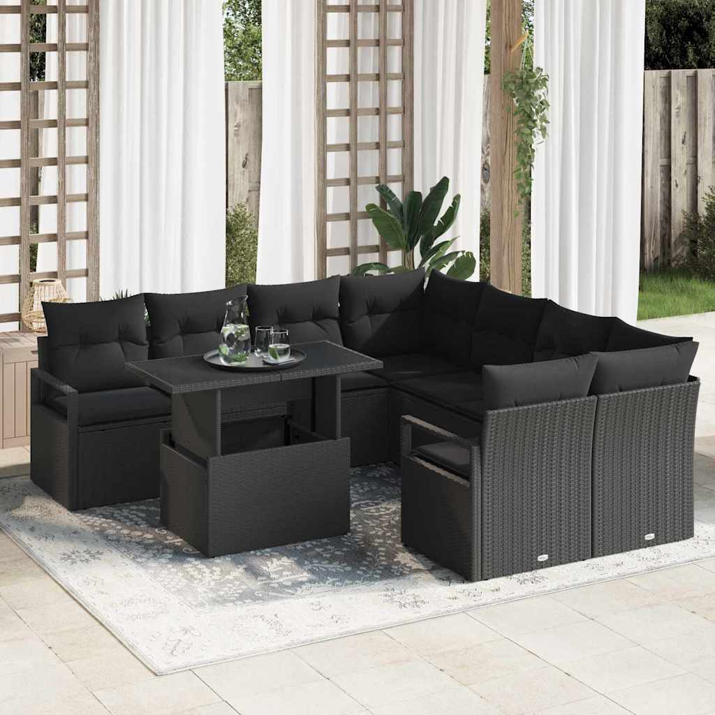 Gartensofa-set 9 stk. 8-Sitzanzahl Schwarz Poly-Rattan