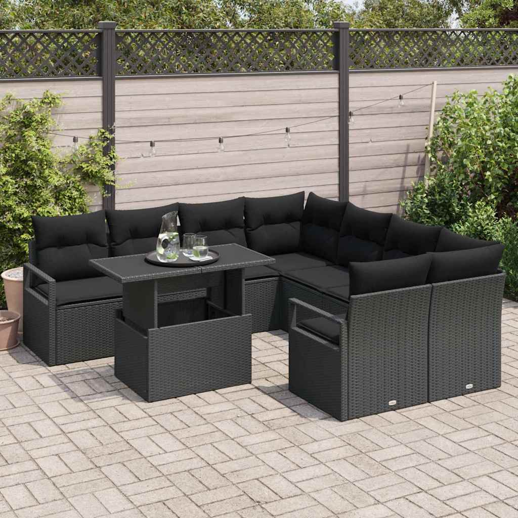 Gartensofa-set 9 stk. 8-Sitzanzahl Schwarz Poly-Rattan