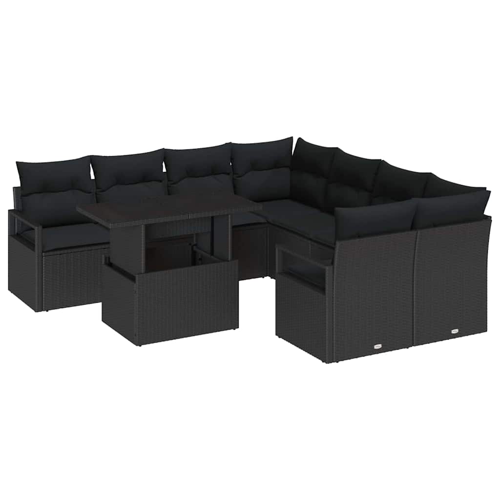 Gartensofa-set 9 stk. 8-Sitzanzahl Schwarz Poly-Rattan